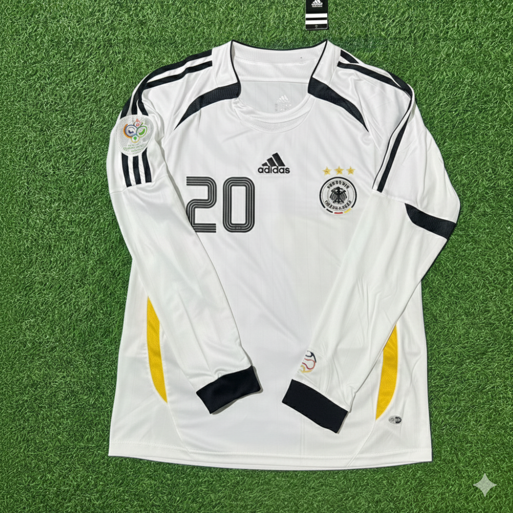 Lukas Podolski Deutschland 2006 WM Langarm Weiß Fußballtrikot