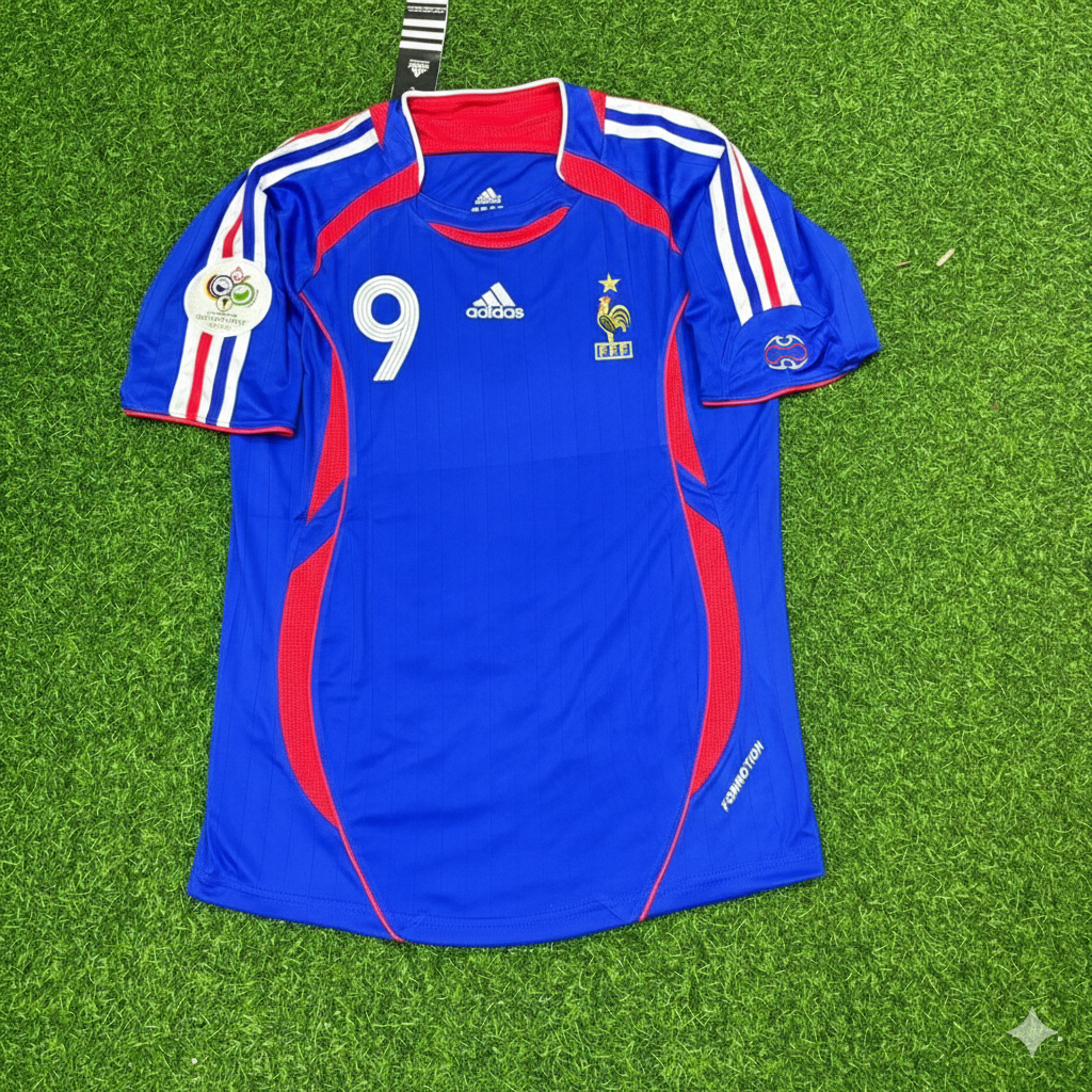 Sidney Govou Frankreich WM 2006 blaues Retro-Trikot – | Trikot | Maillot Fußballtrikot