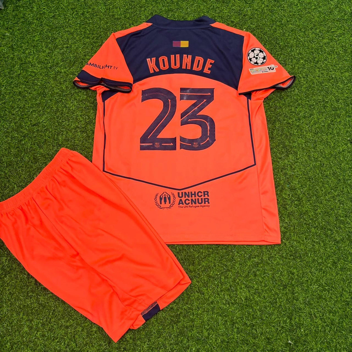 Jules Koundé Barcelona 2025/2026 Season Orange Kids Football Jersey