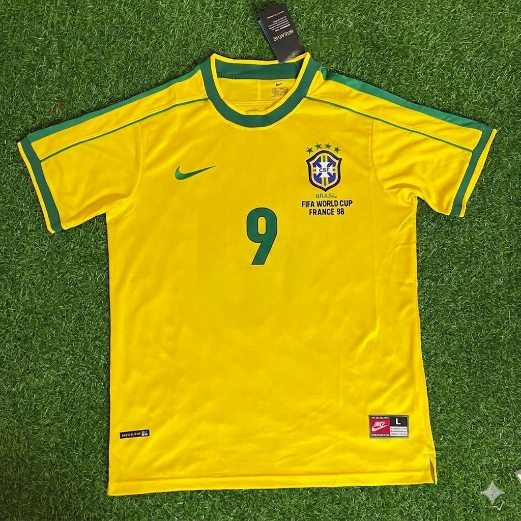 Giovane Élber #9 Brasilien 1998 Weltmeisterschaft Retro Trikot Fußballshirt