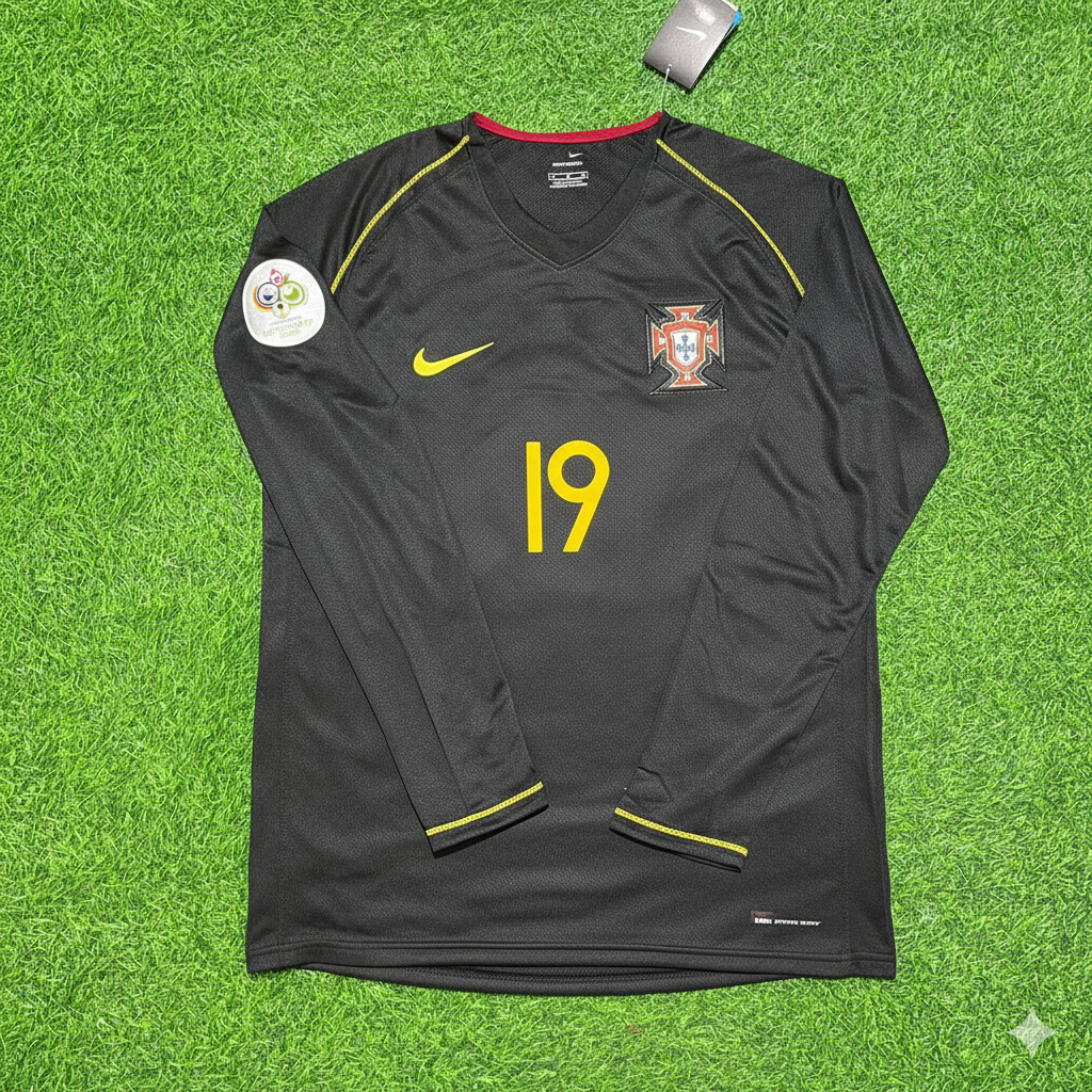 Tiago Mendes Portugal WM 2006 Langarm Schwarz Retro Fußballtrikot