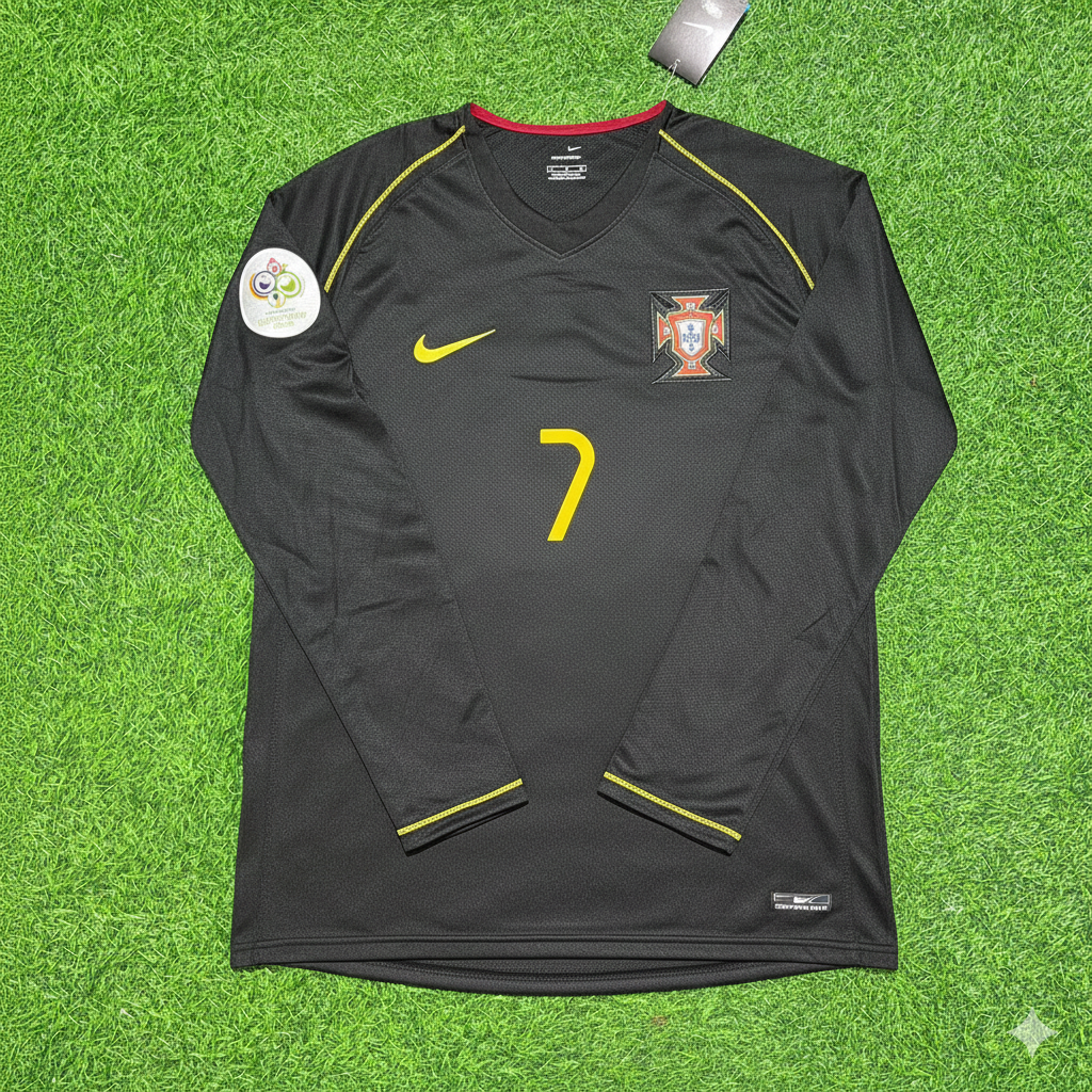 Luis Figo Portugal WM 2006 Langarm Schwarz Retro Fußballtrikot