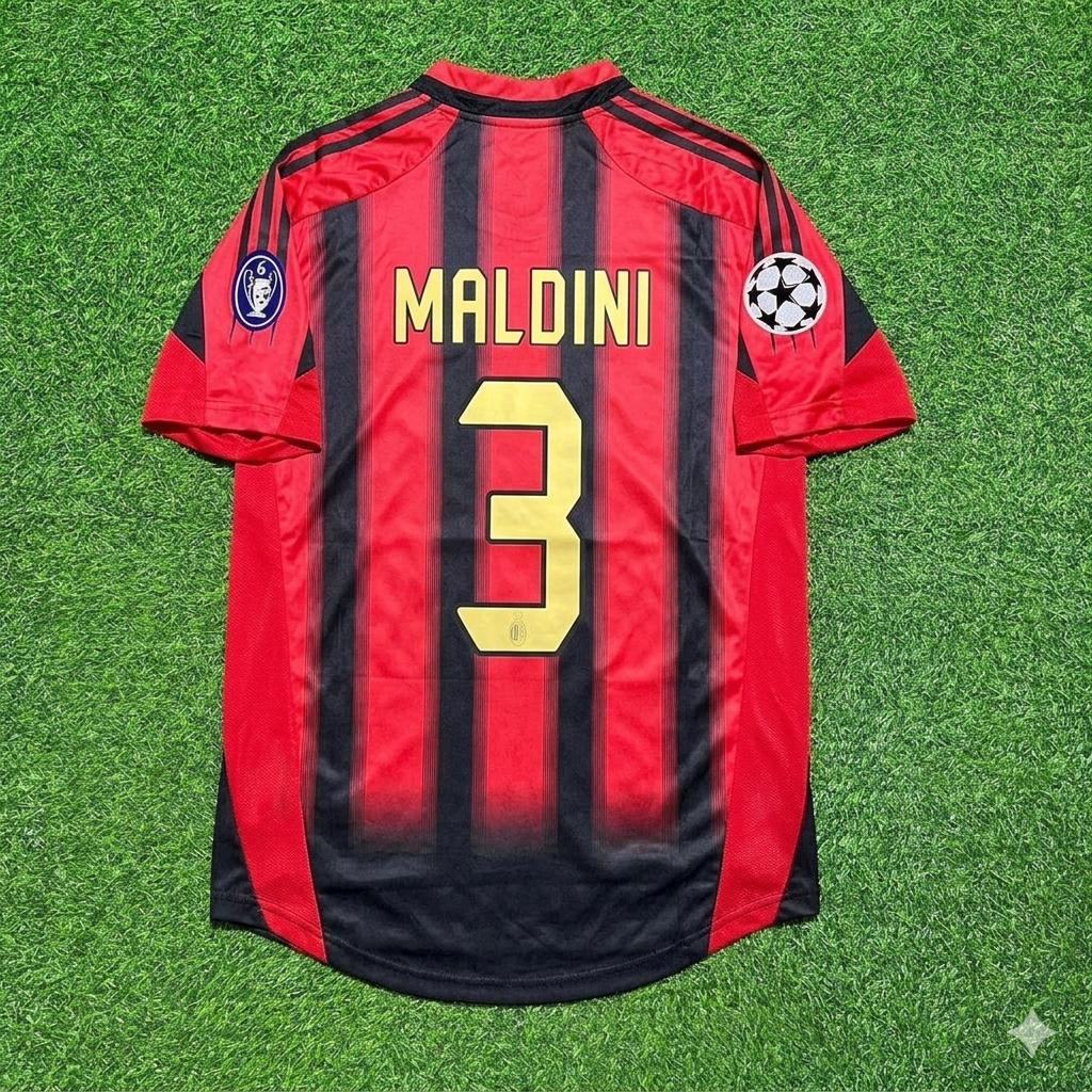 Camiseta de fútbol retro local del AC Milan 2004-2005 de Paolo Maldini #3