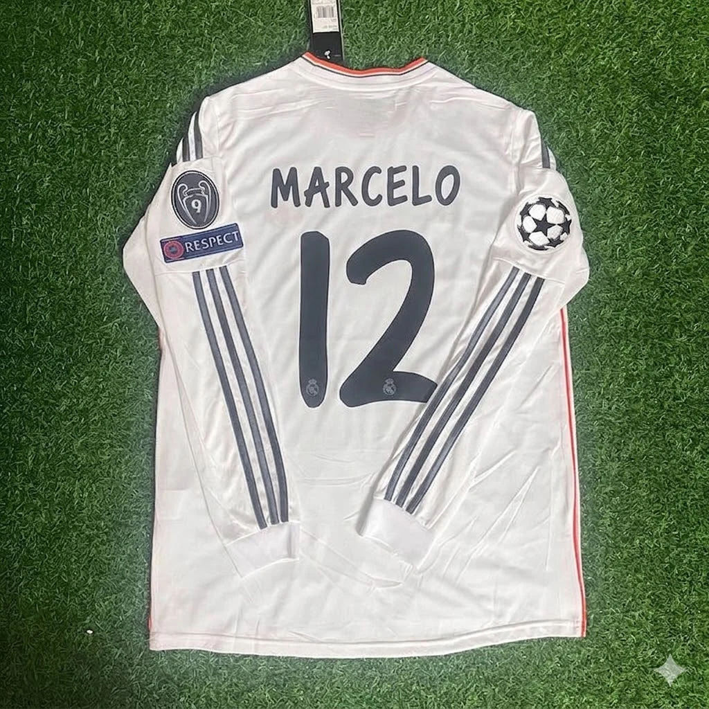 Marcelo #12 Real 2014 Lisbon Final Long Sleeve Jersey Soccer Shirt