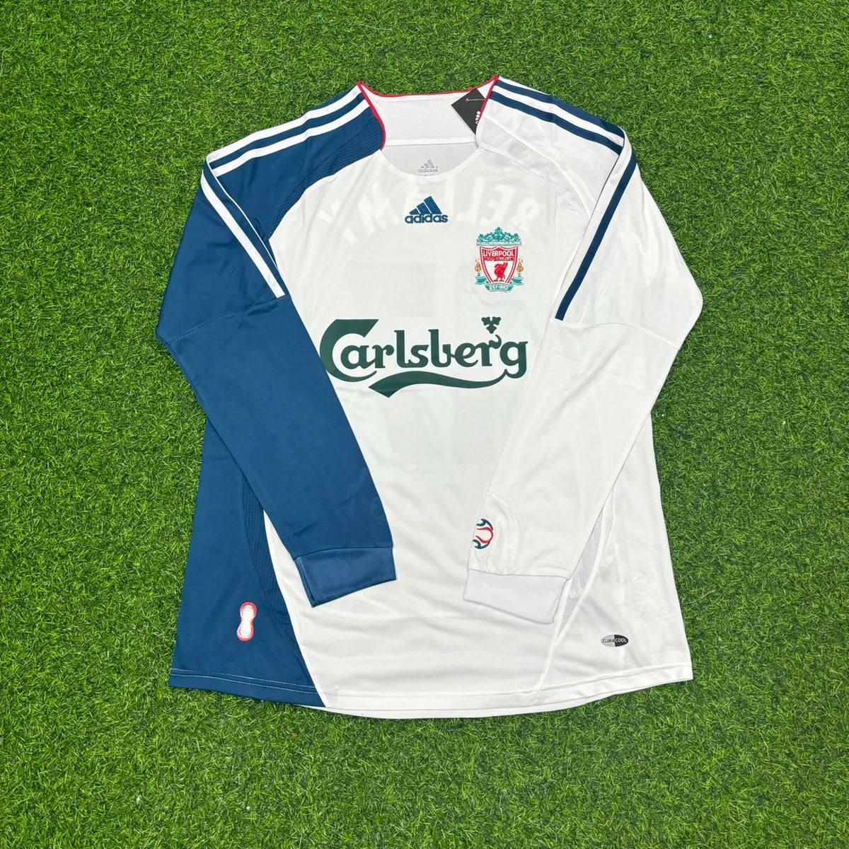 Liverpool 2007 White Blue Long Sleeve Retro Jersey – Craig Bellamy