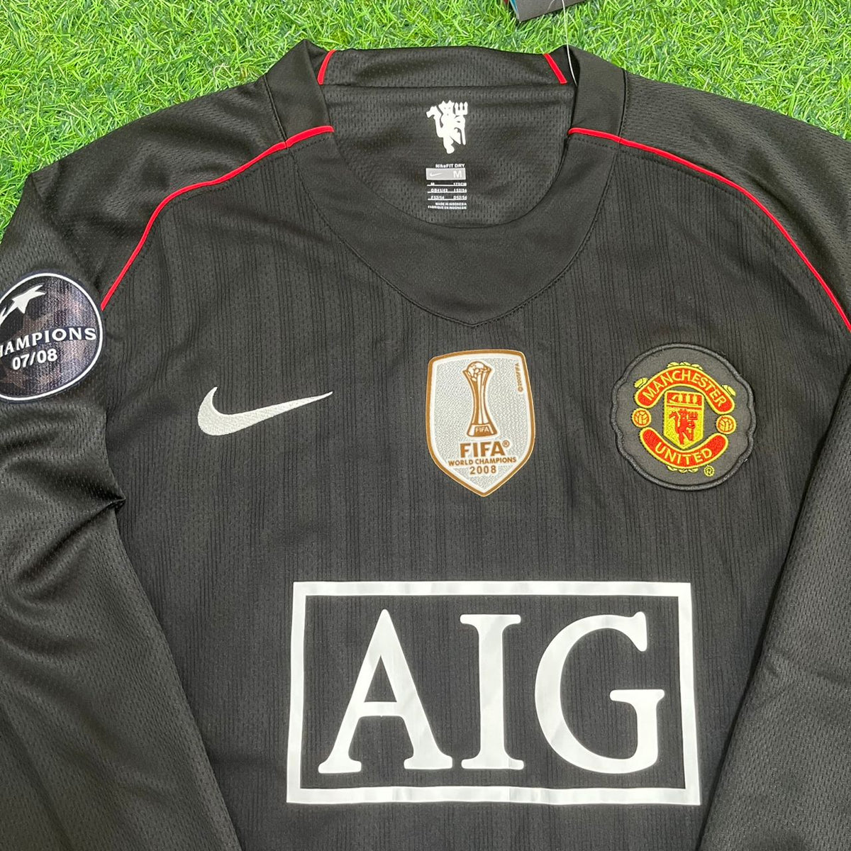Ji-sung Park Manchester United 2007/2008 Champions League Patch Black Retro Football Jersey Kit