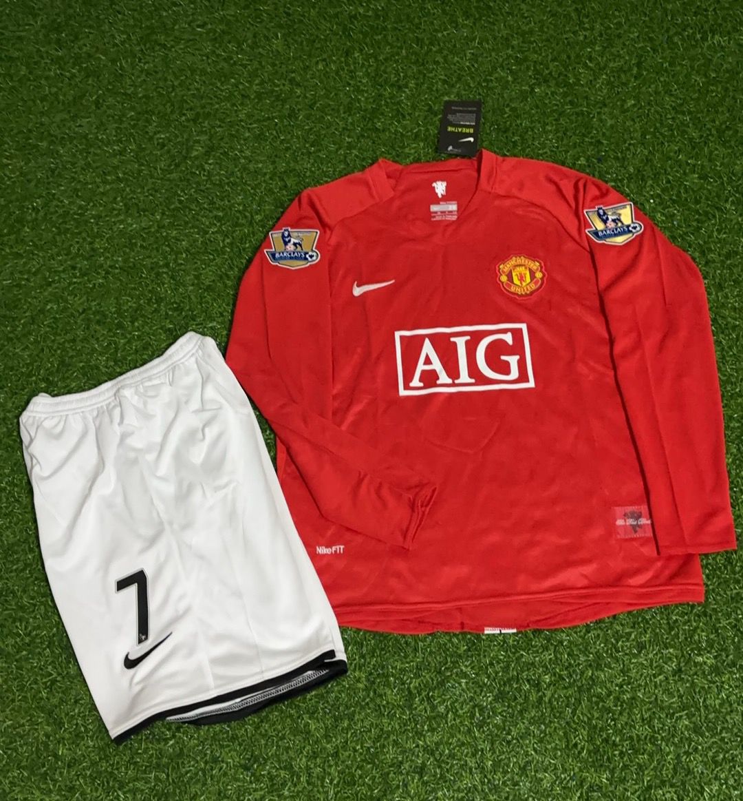 Enfant - Maillot de football rétro à manches longues Cristiano Ronaldo Manchester United EPL 2008