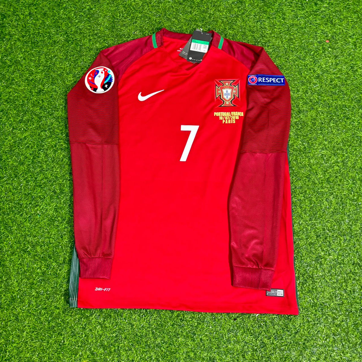 Maillot de football rétro à manches longues Cristiano Ronaldo Portugal Finale EURO 2016