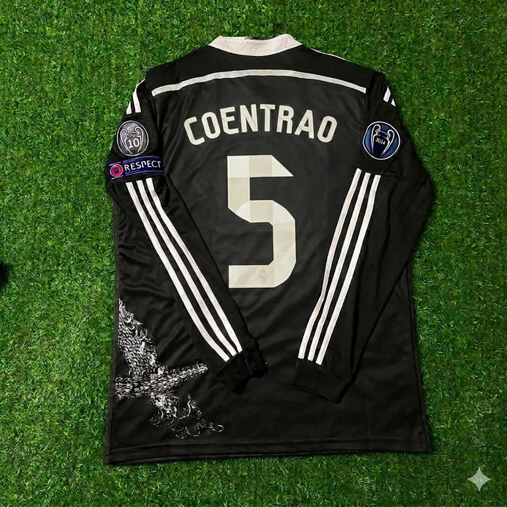 Fábio Coentrão 5- Real Madrid 2015 Dragon Black Retro Jersey Soccer Shirt Trikot