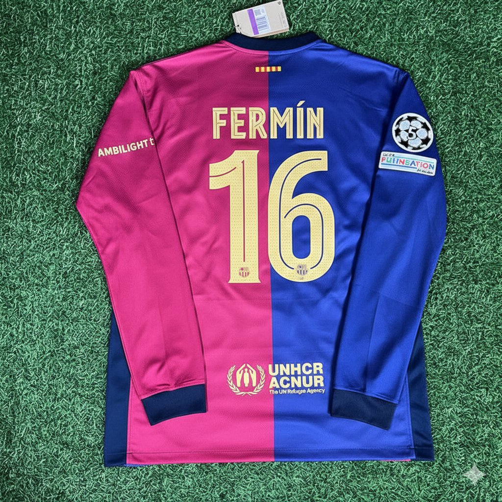 Fermín López 16- Barcelona 2025 Champions League Long Sleeve Jersey Soccer Shirt