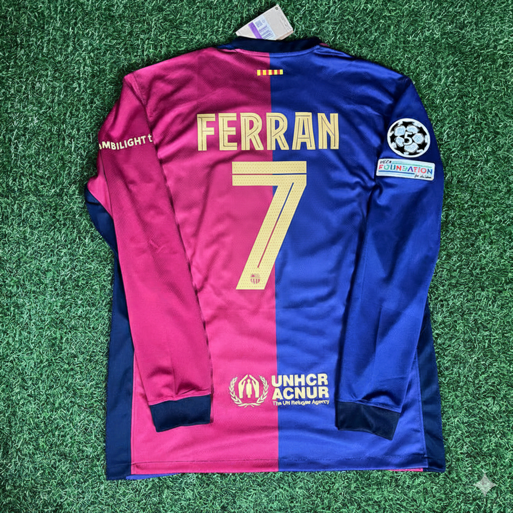 Ferran Torres 7- Barcelona 2025 Champions League Long Sleeve Jersey Soccer Shirt