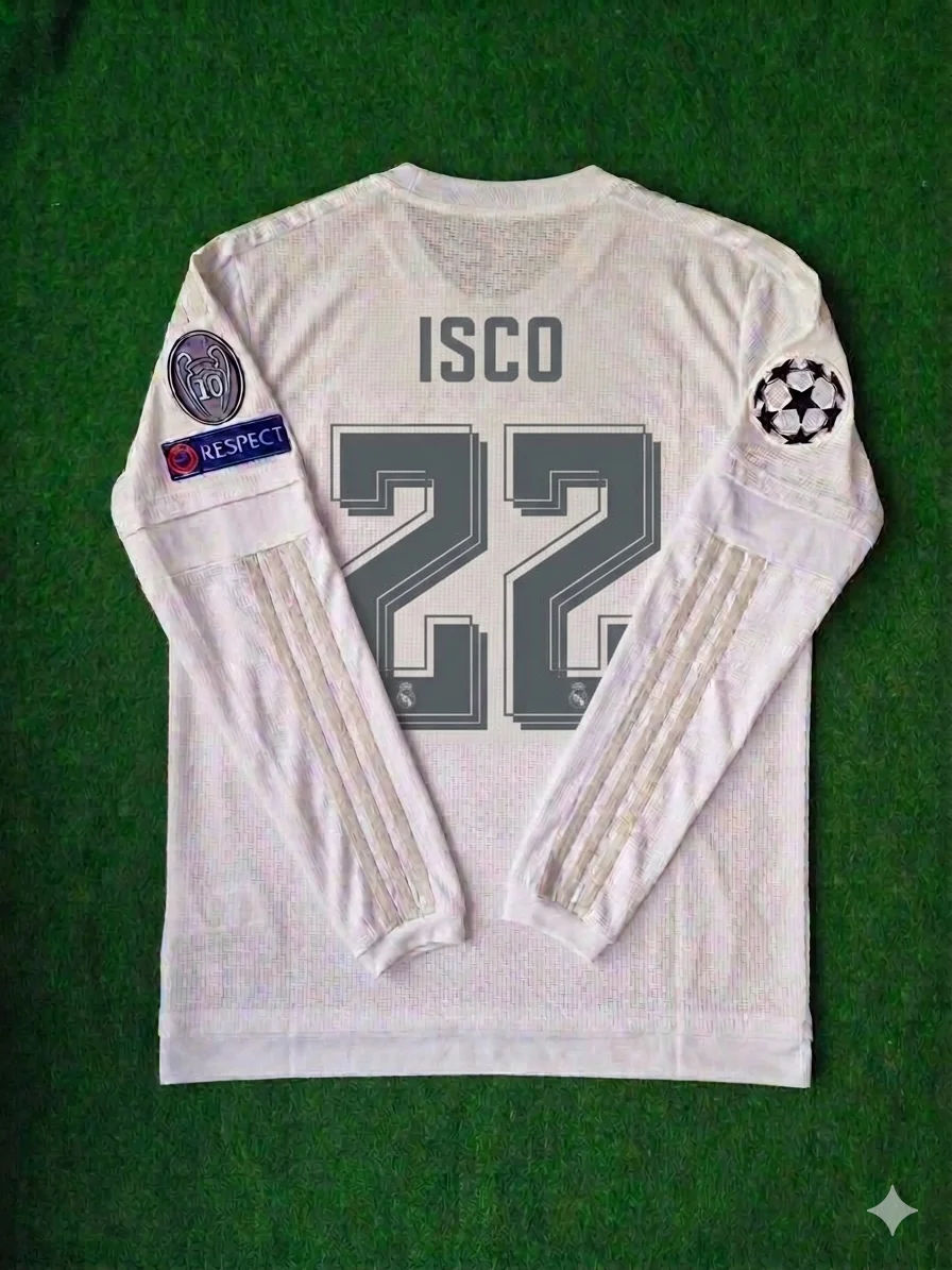 Isco 22- Real Madrid 2016 Champions League Final Long Sleeve Jersey Trikot Maillot Soccer Shirt
