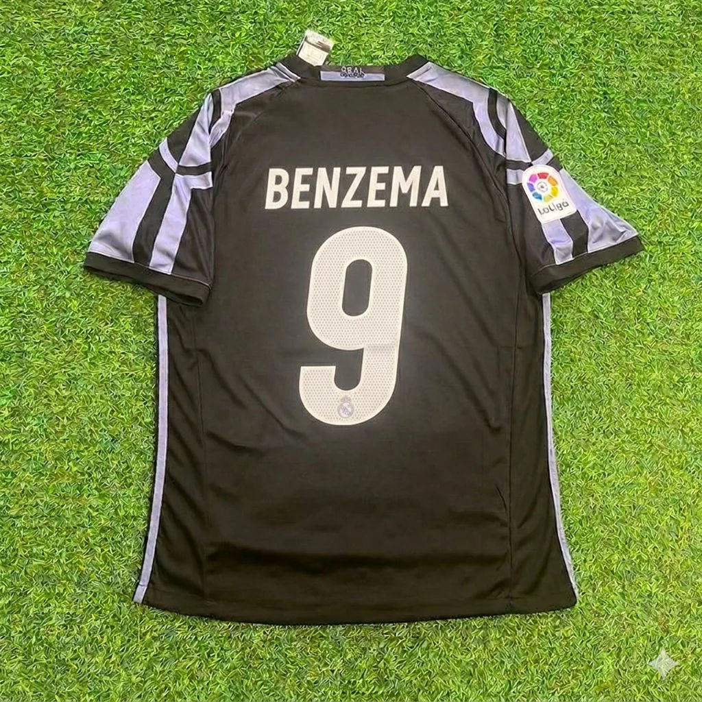 Karim Benzema 9- Real Madrid 2016 Black Retro Football Jersey