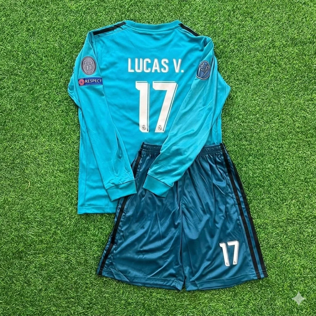Lucas Vazquez 17- Real Madrid 2017 /2018 Long Sleeve Kids Kit Jersey Soccer Shirt KinderTrikot