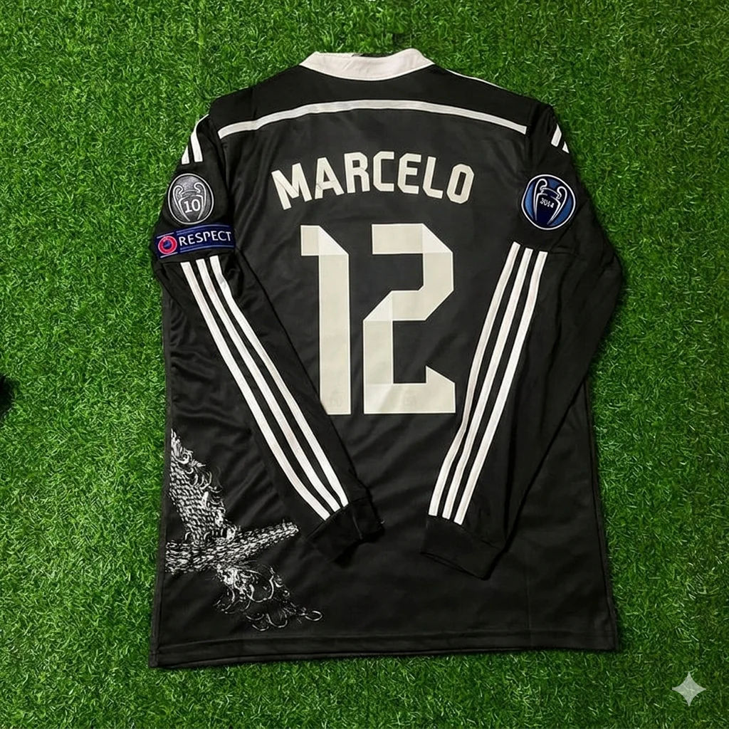 Marcelo 12- Real Madrid 2015 Dragon Black Retro Jersey Soccer Shirt Trikot