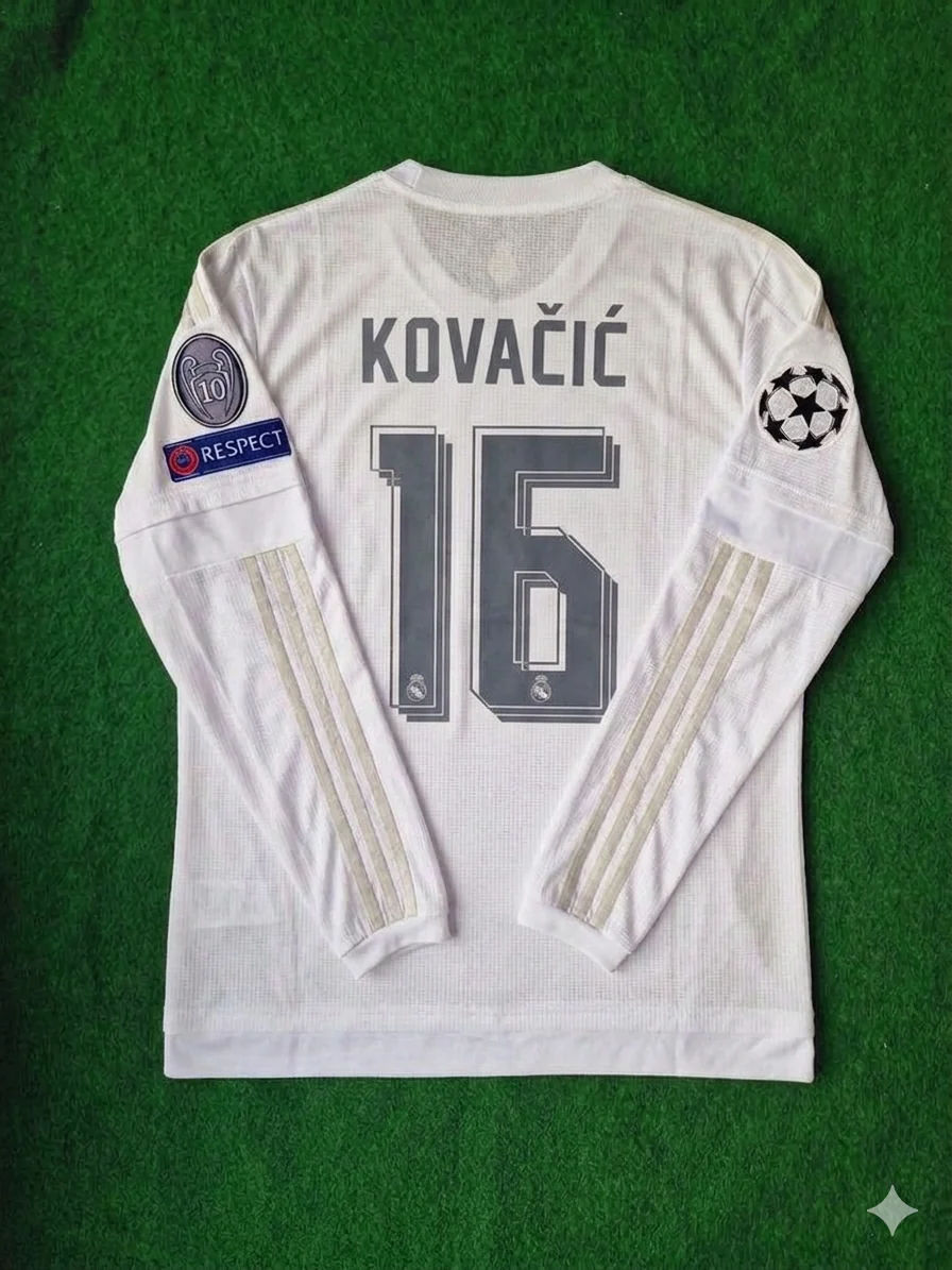 Mateo Kovačić 16- Real Madrid 2016 Champions League Final Long Sleeve Jersey Trikot Maillot Soccer Shirt
