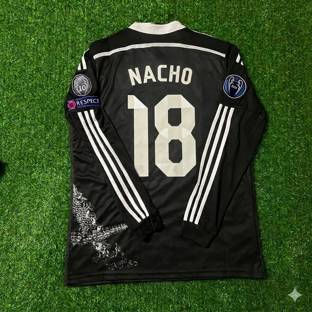 Nacho Fernández 18- Real Madrid 2015 Dragon Black Retro Jersey Soccer Shirt Trikot