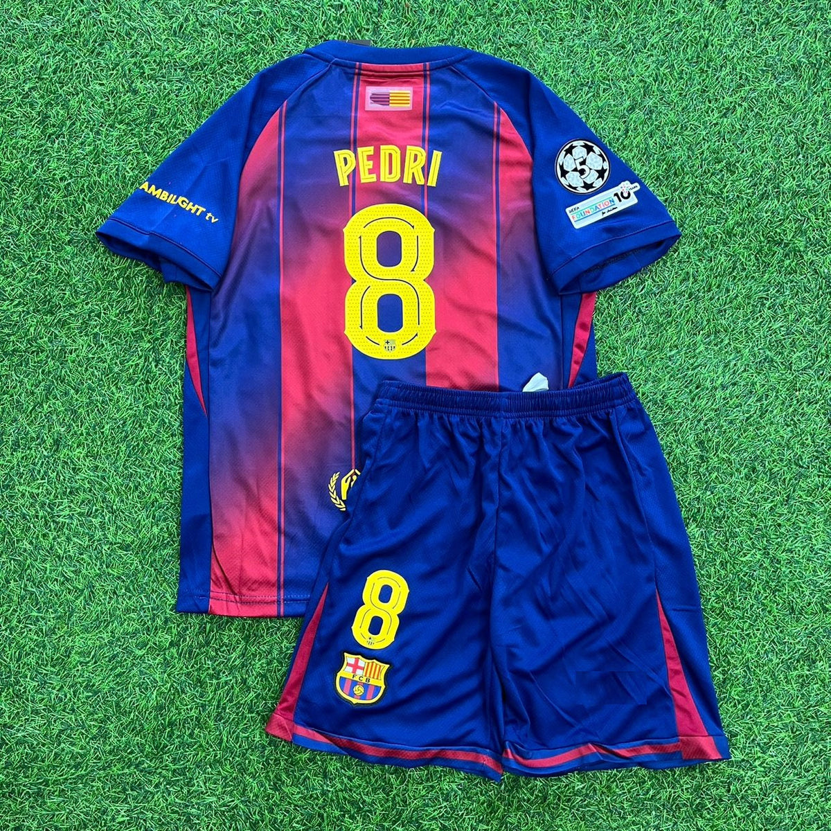 Equipación de fútbol de la nueva temporada 2026 de Pedri y el Barcelona, uniforme de local para niños