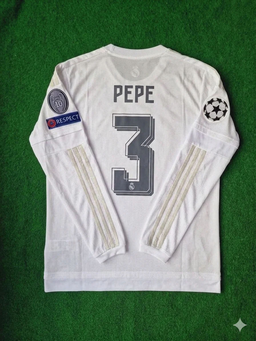 Pepe 3- Real Madrid 2016 Champions League Final Long Sleeve Jersey Trikot Maillot Soccer Shirt