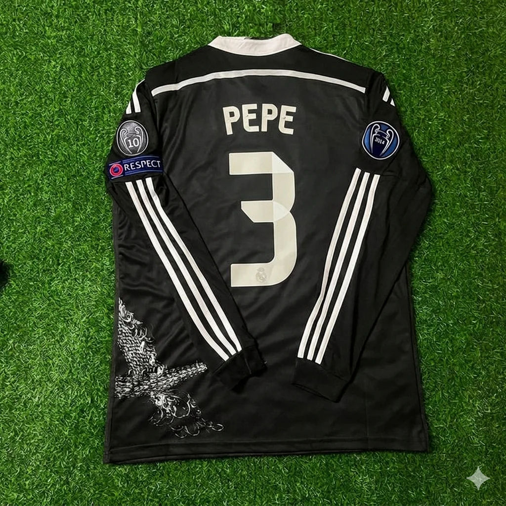 Pepe 3- Real Madrid 2015 Dragon Black Retro Jersey Soccer Shirt Trikot