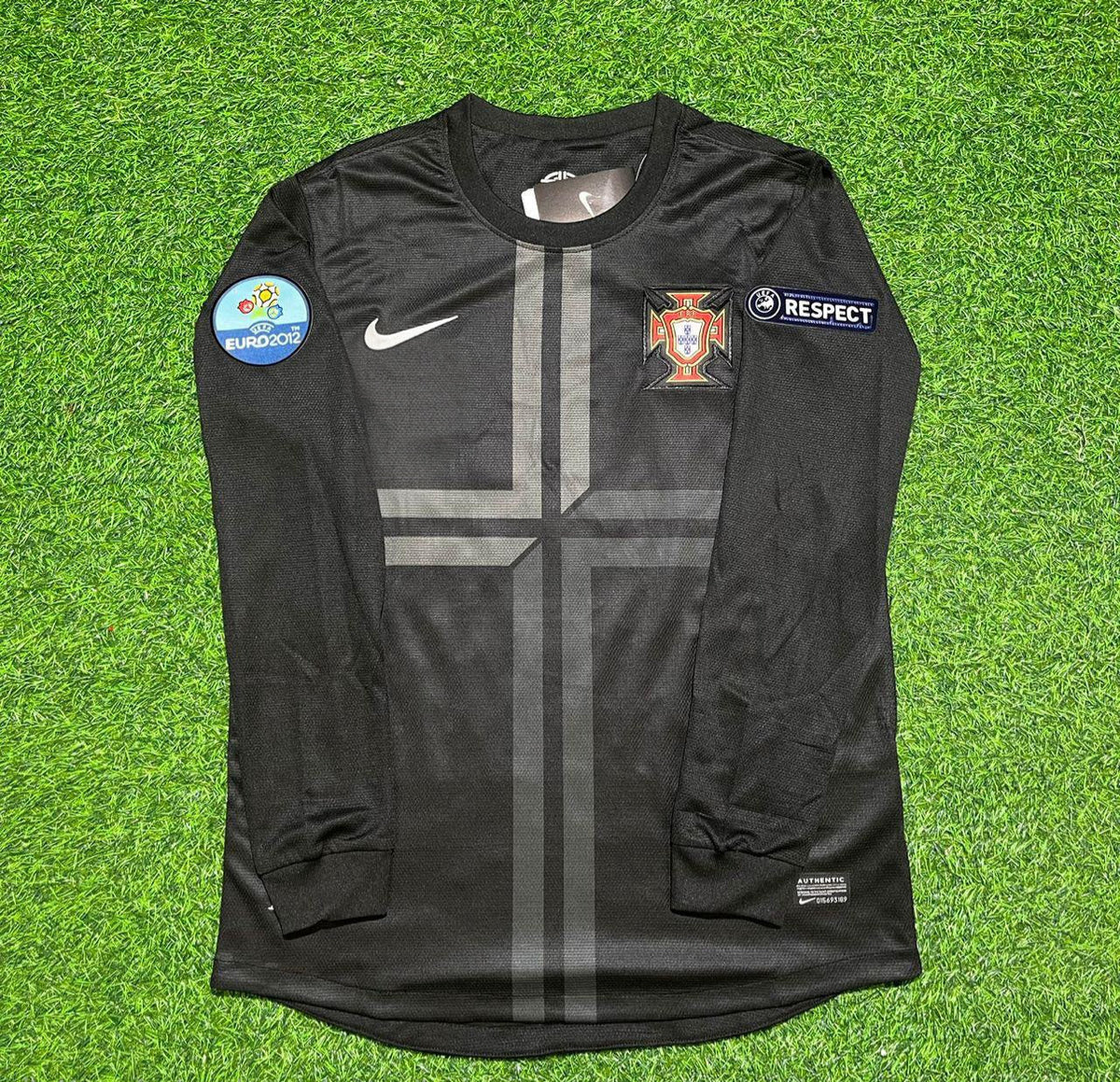 Luis Nani #17 Portugal Euro 2012 Away Black Long Sleeve Retro Football Jersey