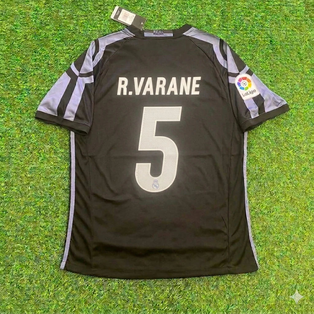 Raphaël Varane 5- Real Madrid 2016 Black Retro Football Jersey
