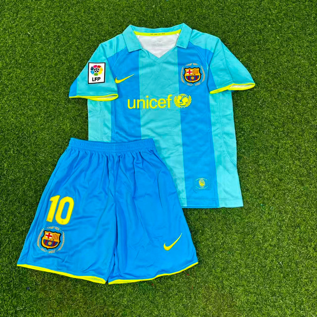 Ronaldinho Gaucho Barcelone 2008 Extérieur Bleu Enfant Rétro Tenue Maillot de Football