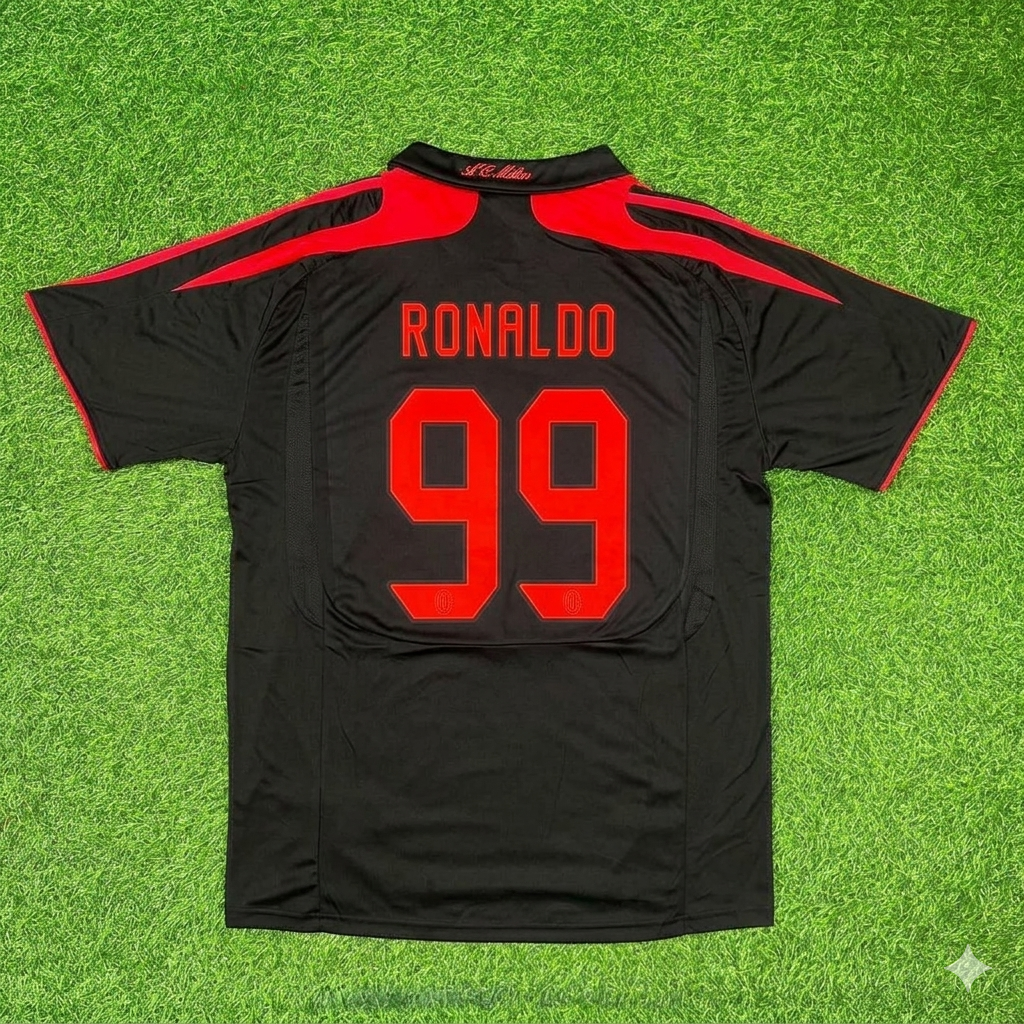 Ronaldo Nazario AC Milan 2007-2008 Black Retro Third Football Jersey
