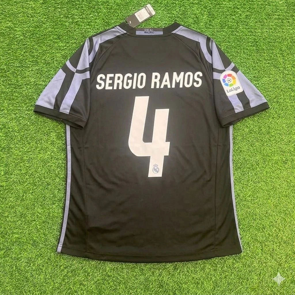 Sergio Ramos 4- Real Madrid 2016 Black Retro Football Jersey