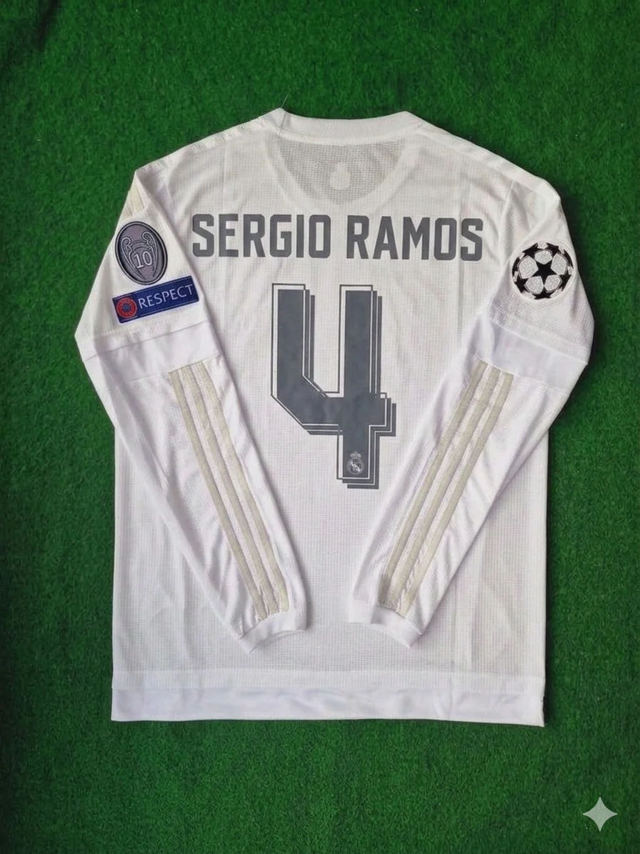 Sergio Ramos 4- Real Madrid 2016 Champions League Final Long Sleeve Jersey Trikot Maillot Soccer Shirt