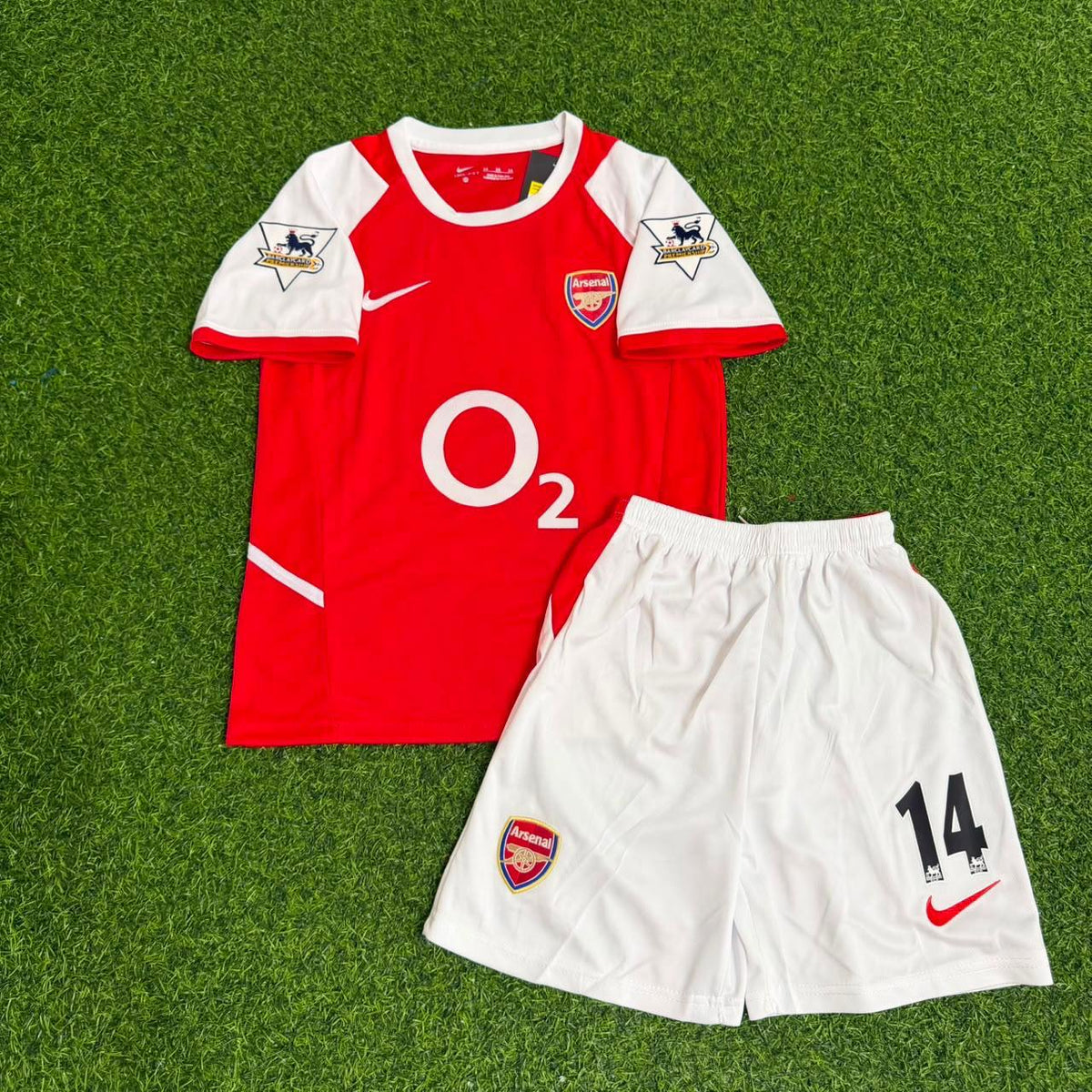 Maillot de football rétro enfant Arsenal 2002/03 domicile, Thierry Henry n° 14, écusson EPL