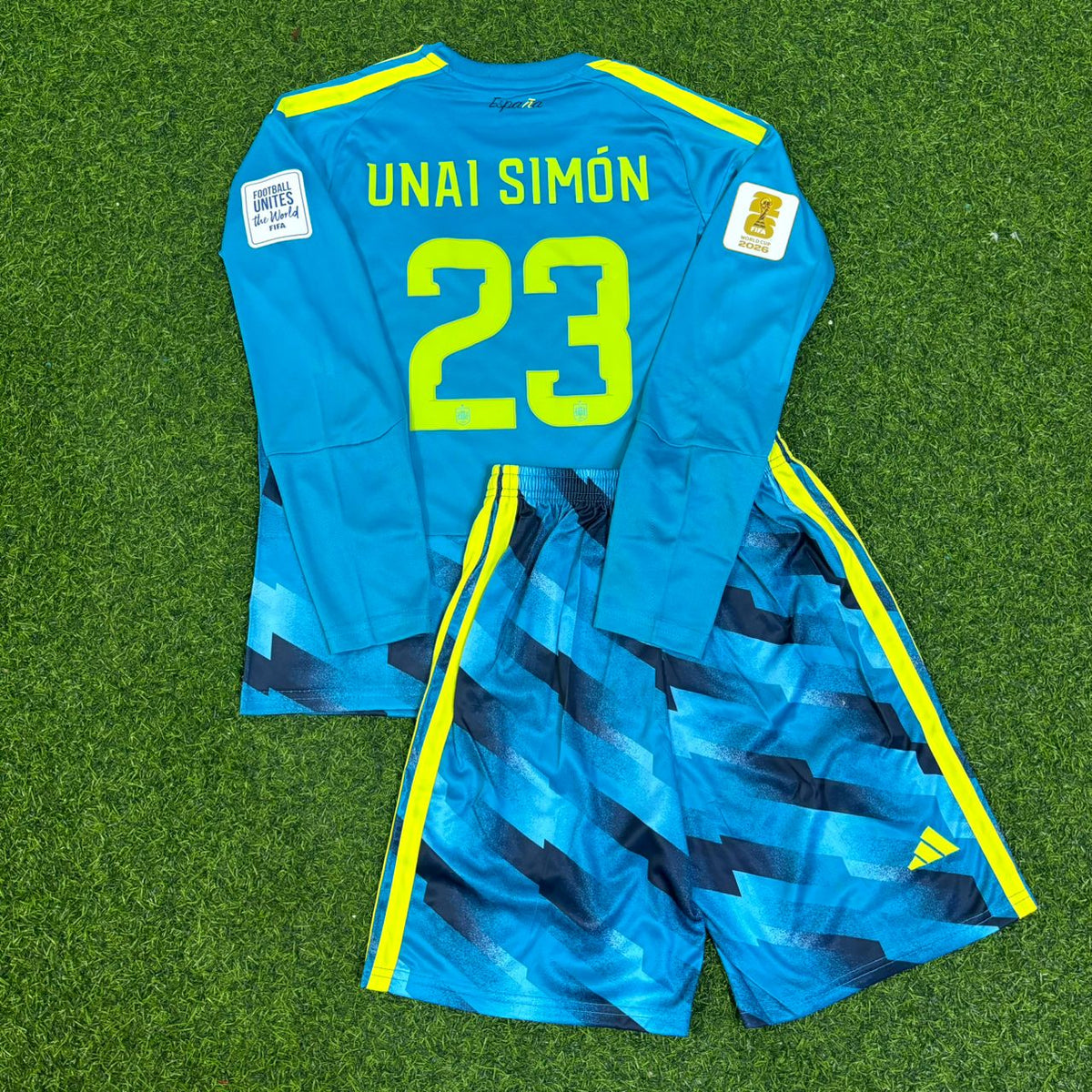Unai Simon Spain Goalkeeper 2026 World Cup Long Sleeve Kids Blue Special Football Jersey