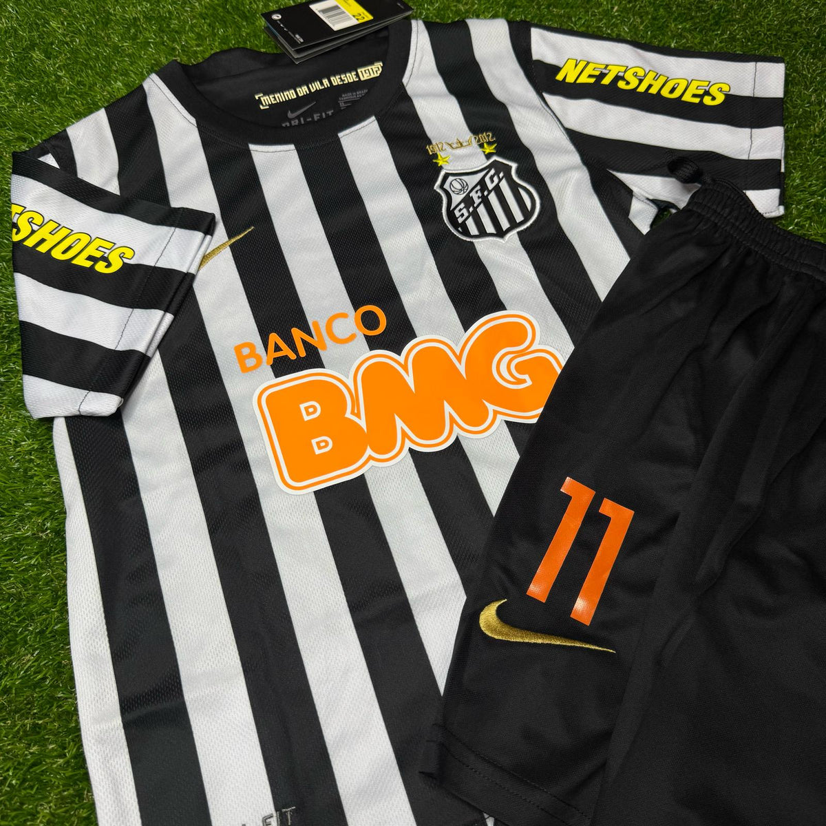 Neymar Jr. Santos FC 2009–2013 schwarzes Retro-Fußballtrikot für Kinder