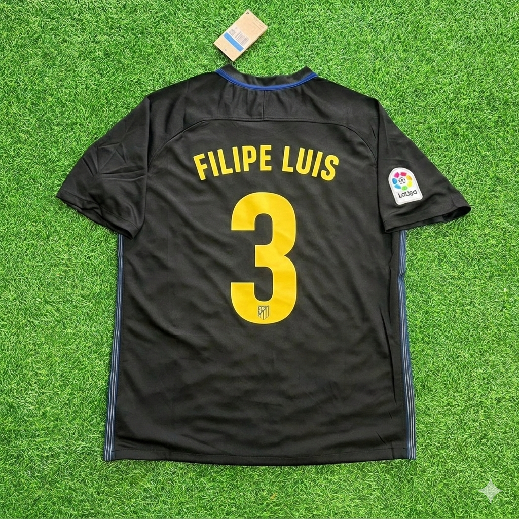 Filipe Luis 3 – Atletico Madrid 2016-17 Black Away Retro Kit Jersey Trikot Maillot