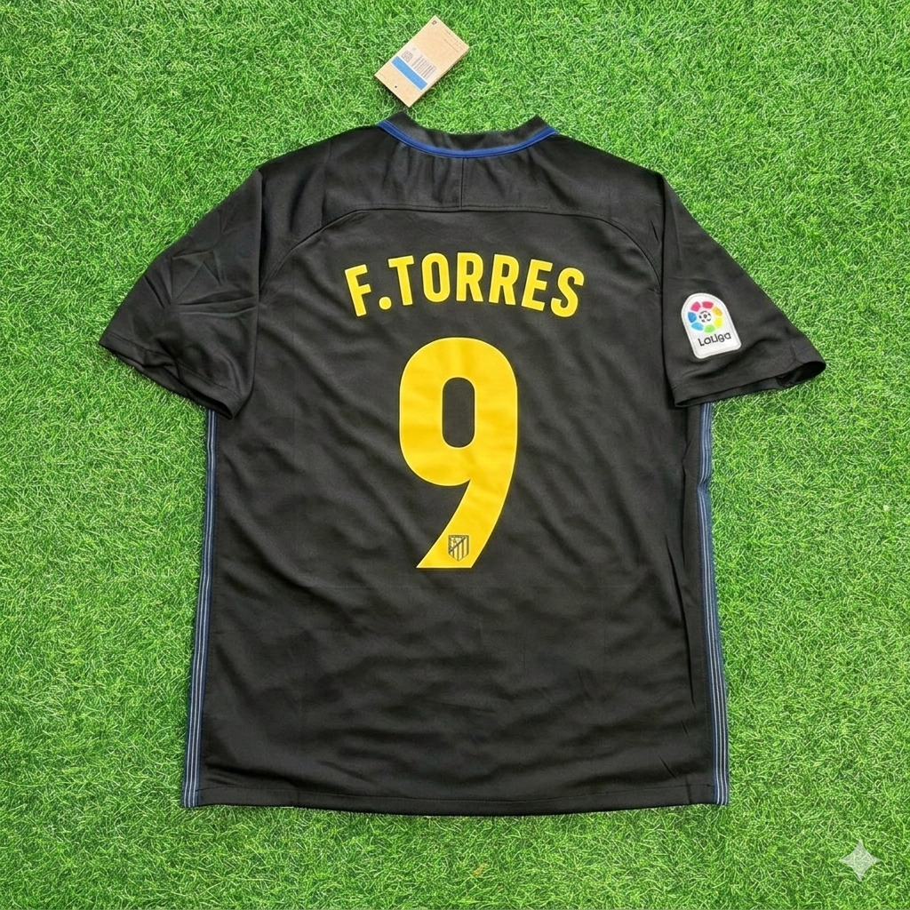 Fernando Torres 9 – Atlético Madrid 2016-17 Schwarzes Auswärts-Retro-Trikot