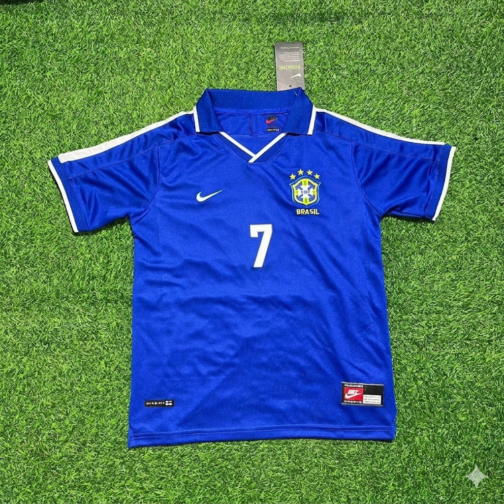 Maillot de football rétro Vinicius Junior Brésil bleu