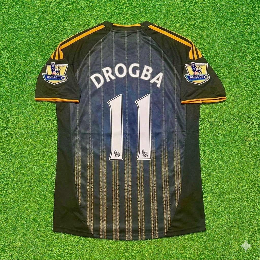 Chelsea 2010/11 Away Black Orange Retro Football Jersey – Didier Drogba 11