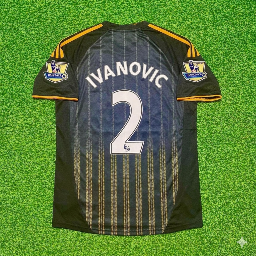 Chelsea 2010/11 Auswärtstrikot Schwarz Orange Retro Fußballtrikot – Branislav Ivanovic 2