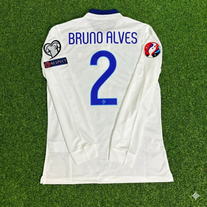 Maillot de football rétro à manches longues blanc du Portugal de Bruno Alves, EURO 2016