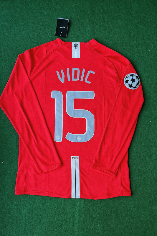 Nemanja Vidic Manchester United Champions League Final 2008 Long Sleeve Retro Red Football Shirt Soccer Shirt
