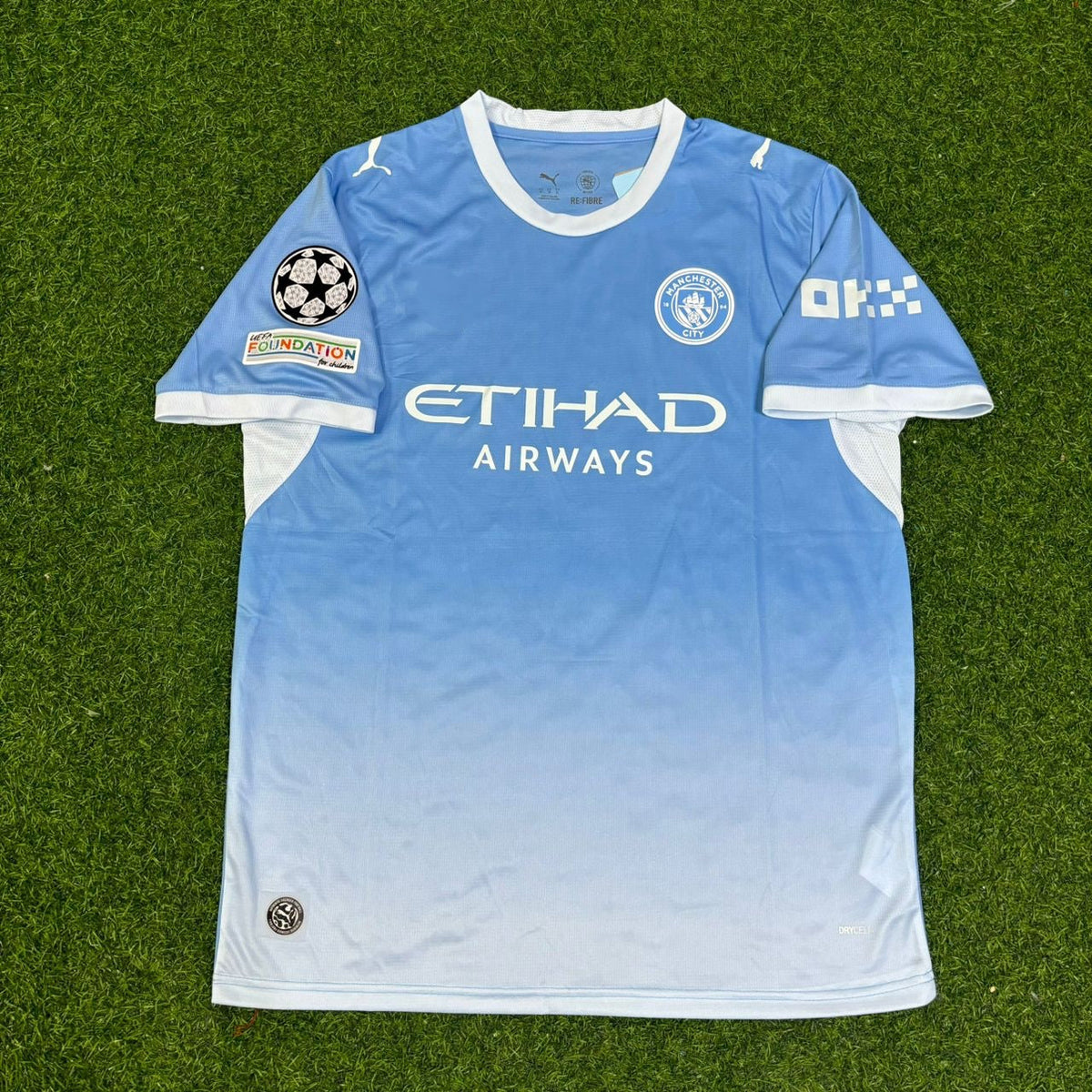 Abdukodir Khusanov #45 Manchester City 2026-27 Heim Neue Saison Champions League Patch Trikot Maillot Fußballtrikot