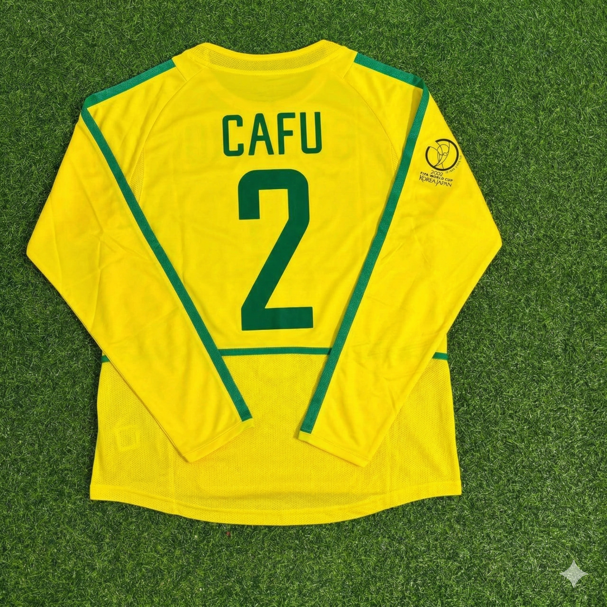 Cafu Brazil 2002 World Cup Final Yellow Long Sleeve Retro Football Jersey