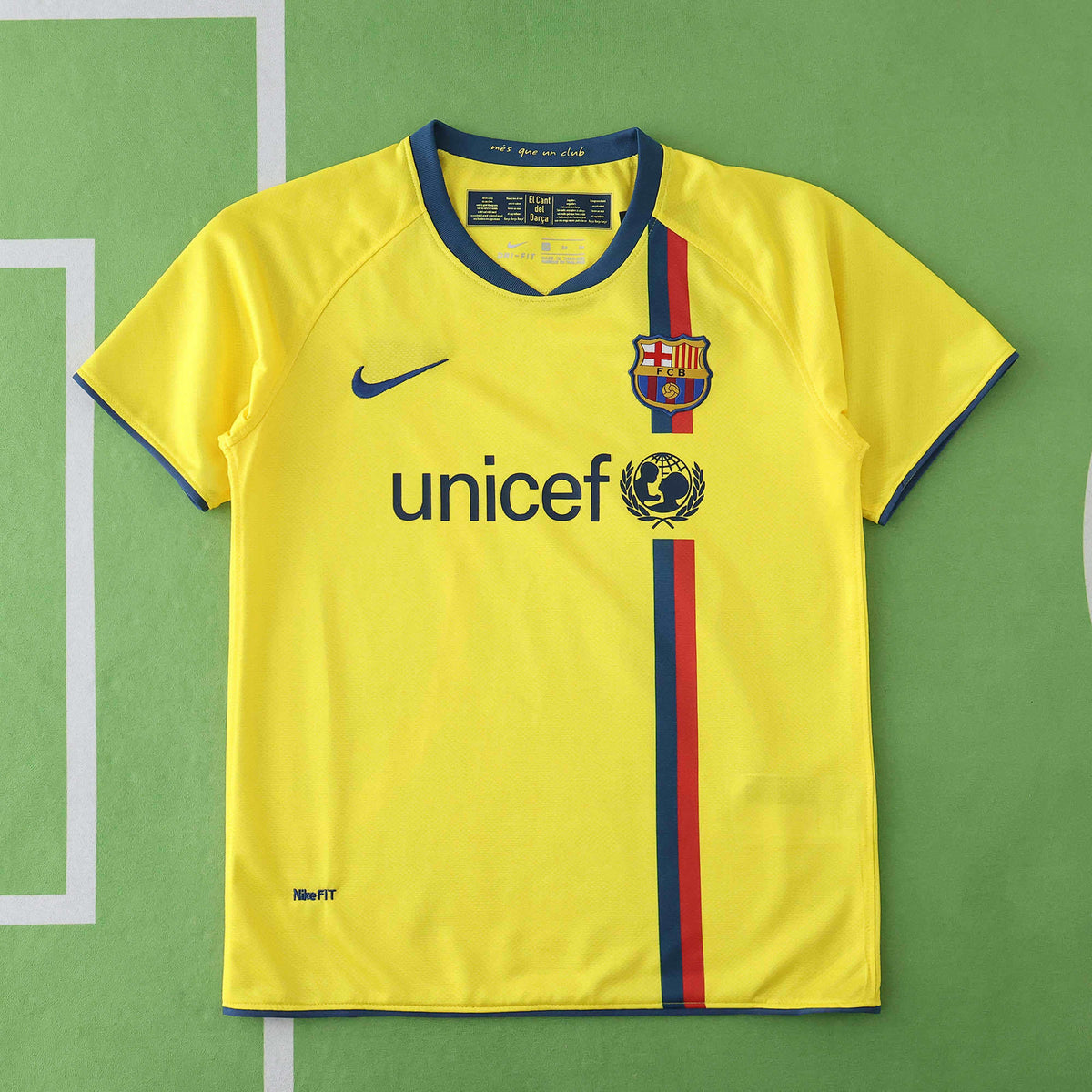 FC Barcelona 2008-2009 Season Away Kids Yellow Retro Football Jersey Trikot Maillot