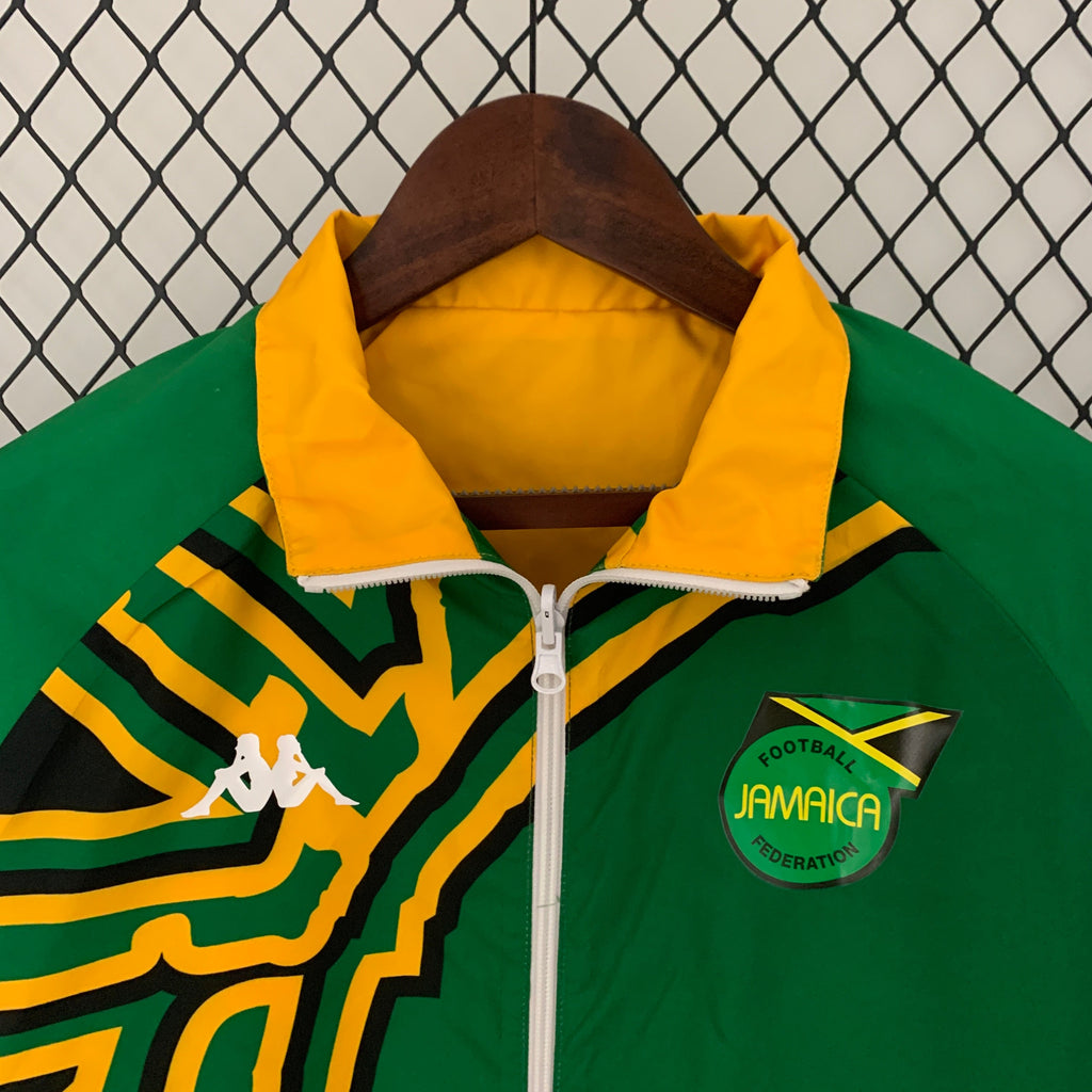 Veste réversible Jamaïque Bob Marley jaune vert, les deux vestes sont de la même taille