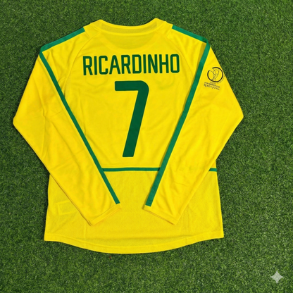 Ricardinho Brasilien 2002 WM-Finale Gelbes Langarm Retro-Fußballtrikot