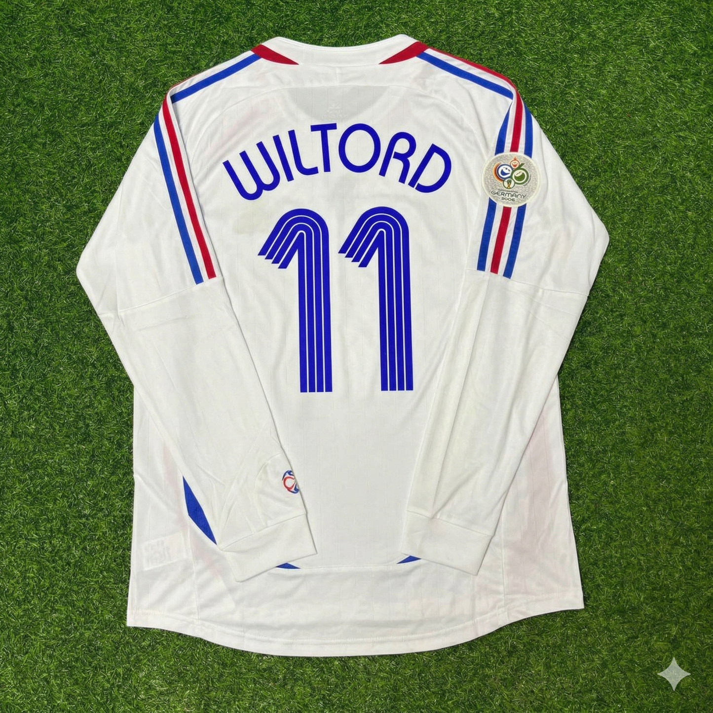 Sylvain Wiltord Frankreich WM-Finale 2006 Langarm Weißes Retro-Trikot