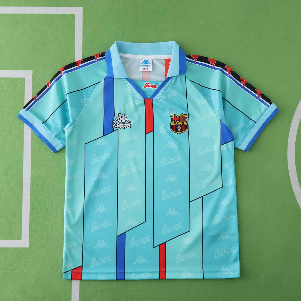 FC Barcelona 1996-1997 Season Away Blue Retro Kids Football Jersey Trikot Maillot