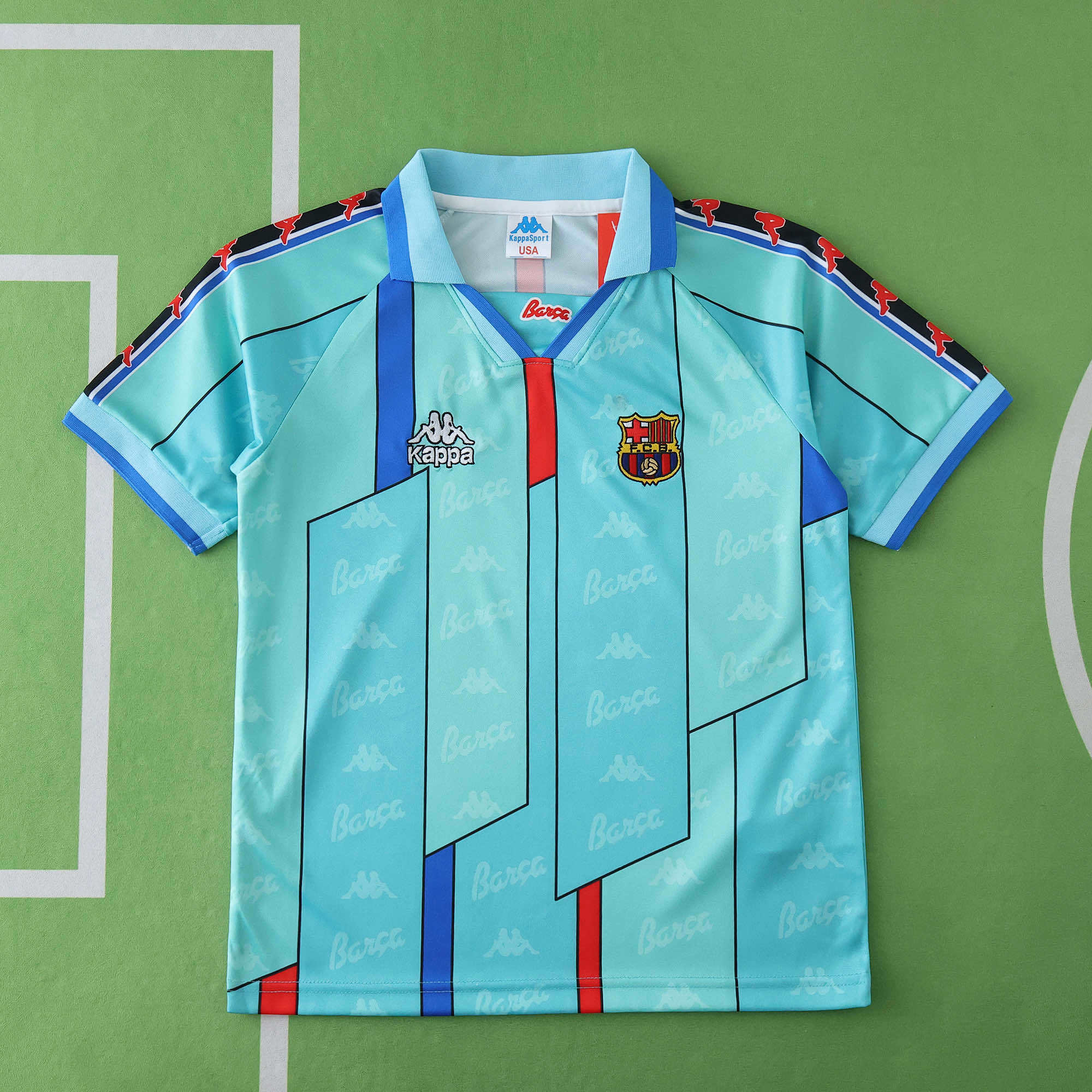 FC Barcelona 1996-1997 Season Away Blue Retro Kids Football Jersey Trikot Maillot