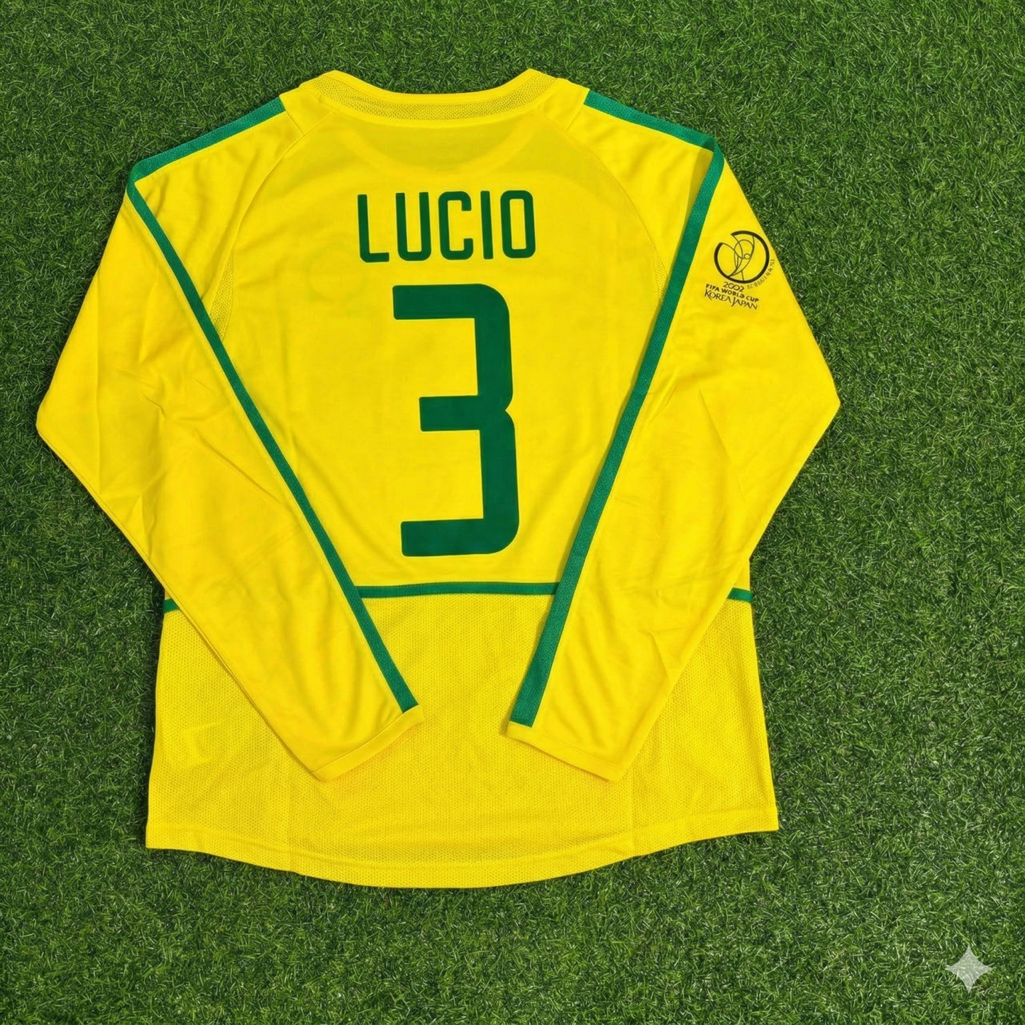 Lucio Brazil 2002 World Cup Final Yellow Long Sleeve Retro Football Jersey