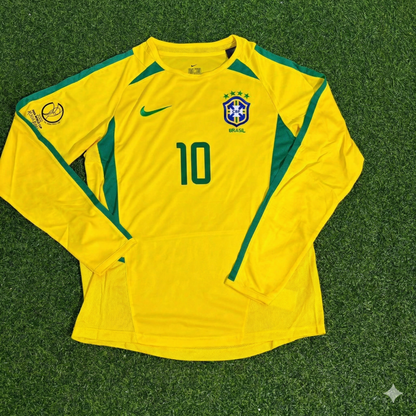 Rivaldo Brazil 2002 World Cup Final Yellow Long Sleeve Retro Football Jersey